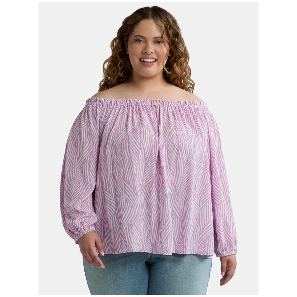 Summery Off the Shoulder blouse 4X 5X 28W 30W cool pink print NWT